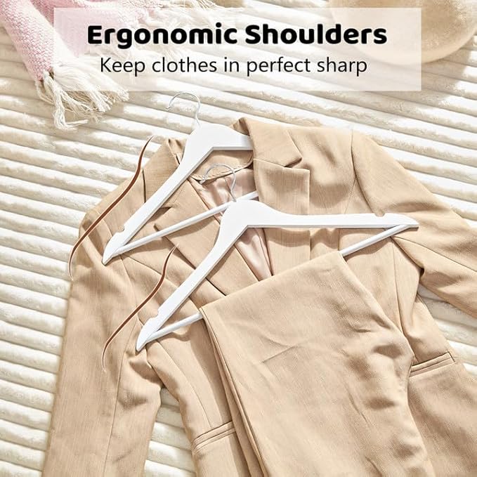 Wooden Hangers 20 Pack, Smooth Wood Hangers with 360° Swivel Hook & Notches, Slim Coat Hanger Wooden for Closet, White