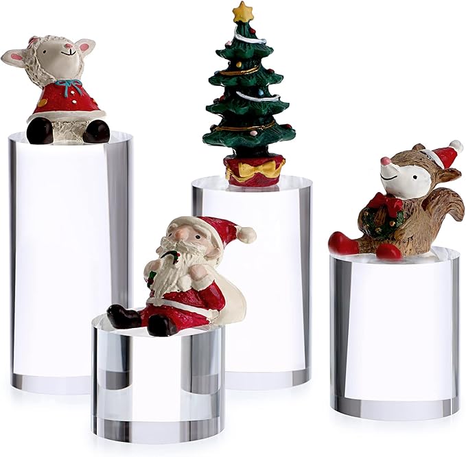 Hipiwe 4-Pack Acrylic Display Risers Figures Display Stand Holder Clear Cylinder Tabletop Jewelry Perfume Showcase Organizer for Geodes Rock Small Collectibles Display Blocks