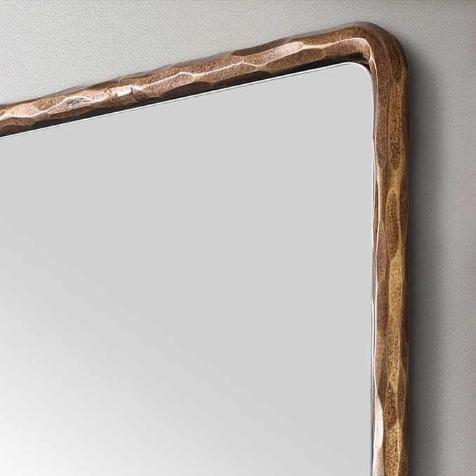 ANDY STAR Hand-Forged Gold Bathroom Mirrors for Wall, 30x40 Inch Vintage Solid Steel Metal Frame Bathroom Vanity Mirror, Antique Rounded Rectangle Wall Mirror, Hangs Horizontally or Vertically