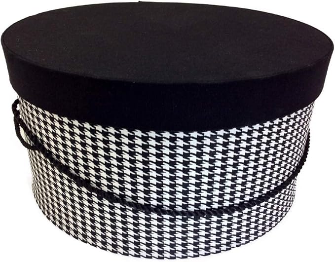 Sarah's Hat Boxes Classic Houndstooth Hat Box – 11" x 5.5" (Dia. x Ht.) Handmade in USA – Odorless Non-Toxic Adhesive, Cording Handle – Premium Storage for Hats & Accessories