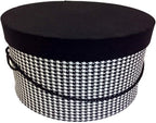 Sarah's Hat Boxes Classic Houndstooth Hat Box – 16.75" x 8.5" (Dia. x Ht.) Handmade in USA – Odorless Non-Toxic Adhesive, Cording Handle – Premium Storage for Hats & Accessories