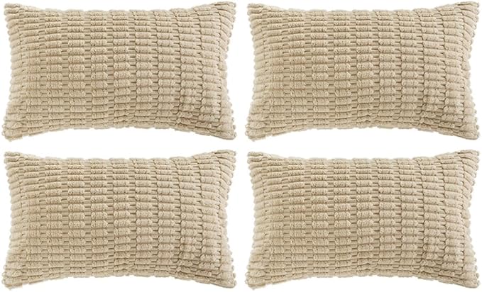 Fancy Homi 4 Packs Decorative Throw Pillow Covers for Living Room Couch Bed, Modern Farmhouse Boho Home Décor Accent Cushion Case, 24" x 14", Tan