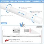 2 Pack Closet Rods for Hanging Clothes, 17 to 69 Inch Heavy Duty Stepless Adjustable Closet Hanging Rod, 1.3 Inch Diameter Metal Closet Rod for Wardrobes Laundry Bedroom RV, White