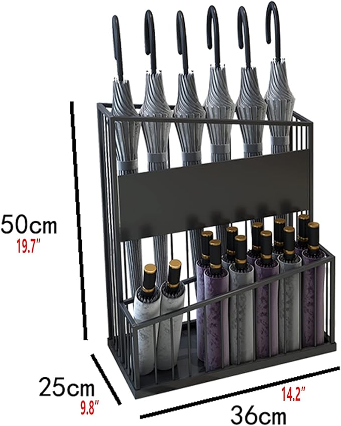2-Tier Metal Umbrella Stand, Large-Capacity Commercial Umbrella Holder, Anti-Odor, Stable Base, Black Iron