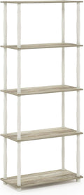 Furinno Turn-N-Tube 5-Tier Multipurpose Shelf / Display Rack / Storage Shelf / Bookshelf, Classic Tubes, Sonoma Oak/White