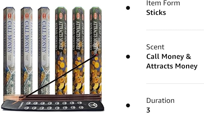 Call Money & Attracts Money Incense Sticks & Holder Bundle Variety Pack from Hem Trumiri Insense Insence