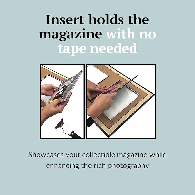 Creative Picture Frames 10 x 13 Magazine Frame with Full-Strength Glass, Holds Up To A 1/4" Thick Media with Installed Hangers for Easy Mounting, 11x14 Black Frame with Black Mat