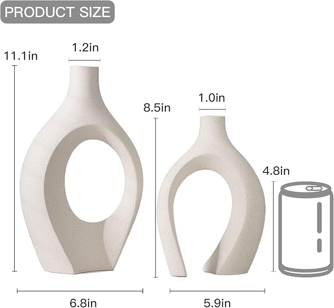Snuggle Hollow Ceramic Vase Set of 2, Boho ins Style Round Nordic Mid Century Modern Aesthetic Decorative Vase for Home Decor (Cream W 6.8" X H 11")
