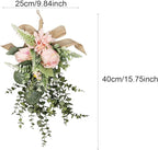 Artificial Flower Teardrop Swag Handmade from Silk Flowers and PP As A Decorative Flower Wreath Wall Ornament Garland Window Decoration for Various Us, Pink