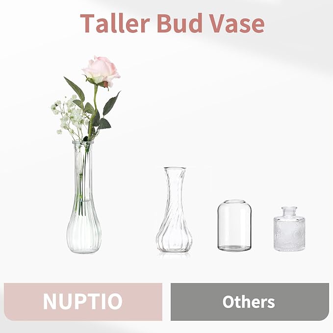 NUPTIO Glass Bud Vases Centerpiece: 12 Pcs Small Flower Vase for Wedding in Bulk - Cute Clear Ribbed Vase for Party Events Home Table Decor