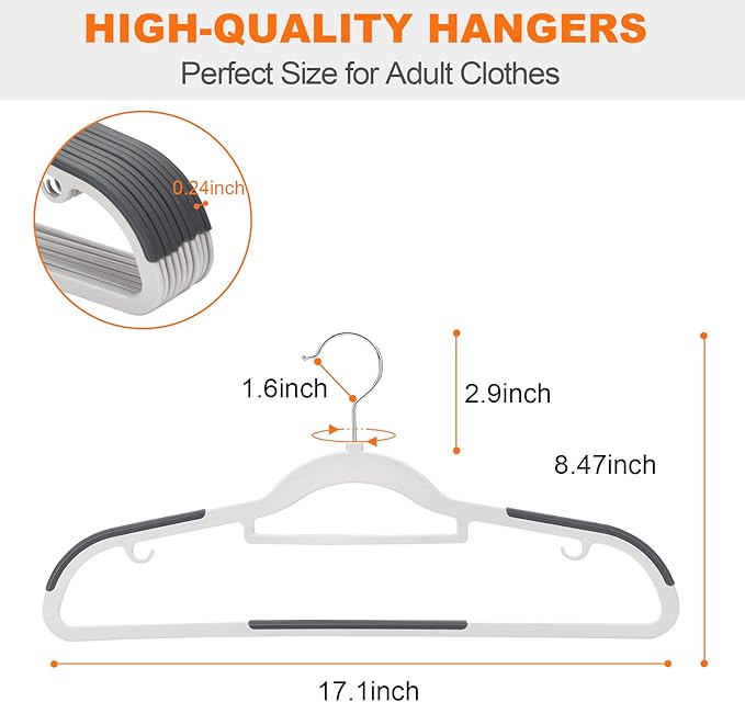 ELONG HOME Plastic Hangers - 50 Pack, Non Slip Slim Coat Hangers, Heavy Duty, 17.1" for Women/Men Clothes