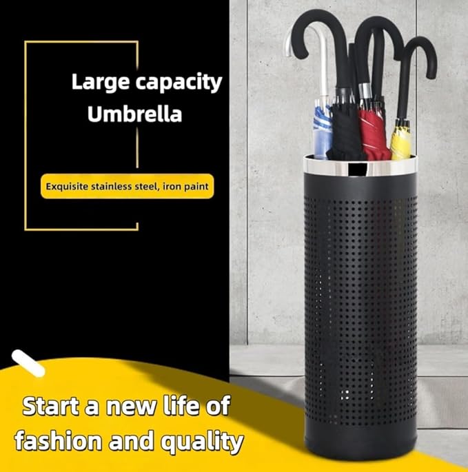 Stainless Steel Umbrella Stand Umbrella Storage Bin Space-Saving Perforated for Home Office Entryways Hotels (A)