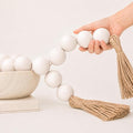 OMISHE 60" Long Extra Large Wood Bead Garland with 1.6" Diameter Wooden Beads and Tassels, Rustic Farmhouse Country Decorative Beads for Home Tiered Tray Decor, White