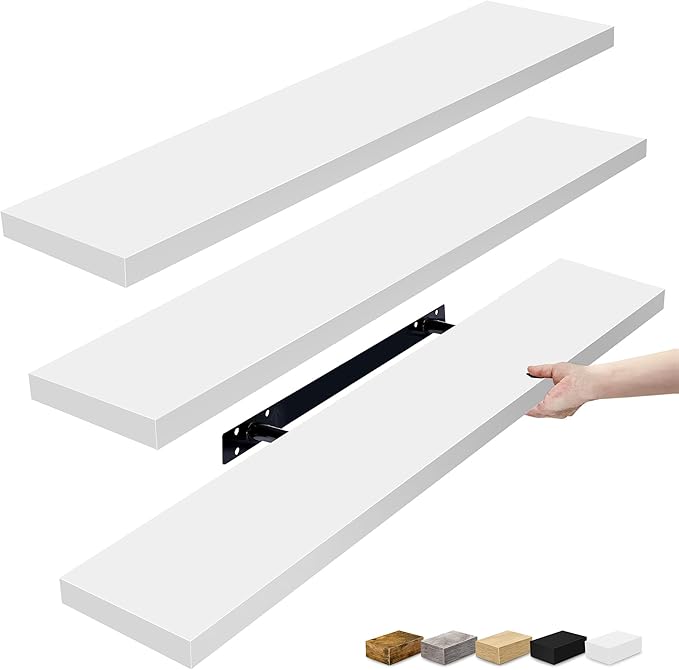 Sorbus Floating Shelves for Wall - 35 Inch Long Bathroom Shelves, Wall Decor for Bedroom, Kitchen, Living Room & Book Storage - Mounted Floating Shelf with Invisible Brackets (White, 3 Pack)
