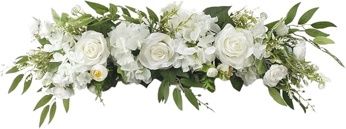 TITA-DONG 25.6inch Artificial Rose Peony Flower Swag, Front Door Peony Floral Arch Garland Swag Hydrangeas Eucalyptus Leaves Wreath for Wedding Arch Front Door House Wall Decoration(White)