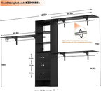 Armocity 120 Inches Closet System, 10FT Walk In Closet Organizer with 3 Shelving Towers, Heavy Duty Clothes Rack with 3 Drawers, Built-In Garment Rack, 120" L x 16" W x 75" H, Max Load 1300 LBS, Black