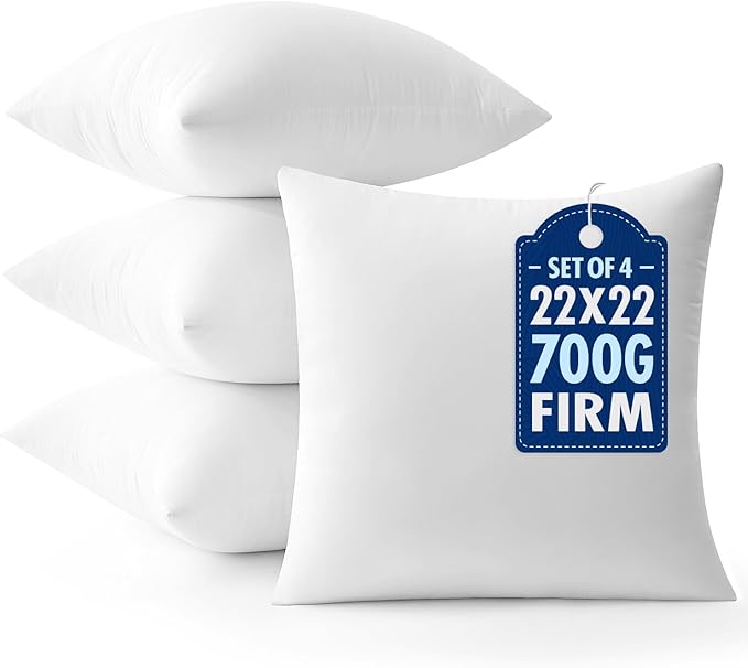 MIULEE Throw Pillows Inserts, Pack of 4 22x22 Inch 100% Virgin Fiber Filling Bed Couch Pillows