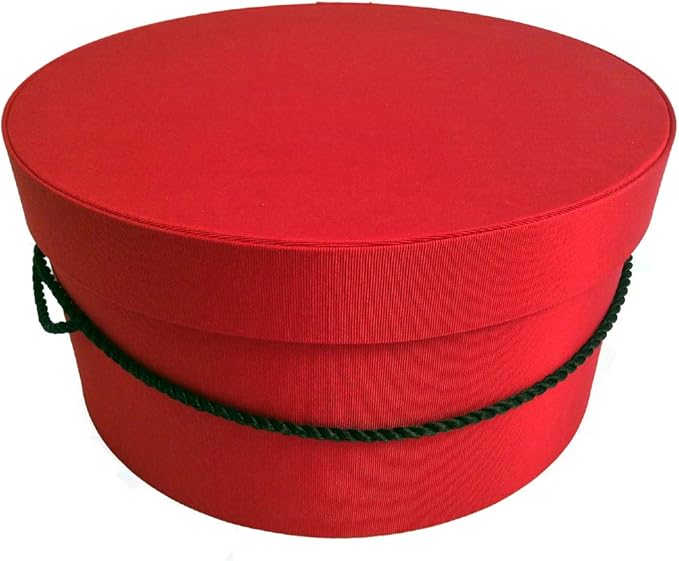 Sarah's Hat Boxes Classic Red Hat Box – 18.5" x 9.5" (Dia. x Ht.) Handmade in USA – Odorless Non-Toxic Adhesive, Cording Handle – Premium Storage for Hats & Accessories