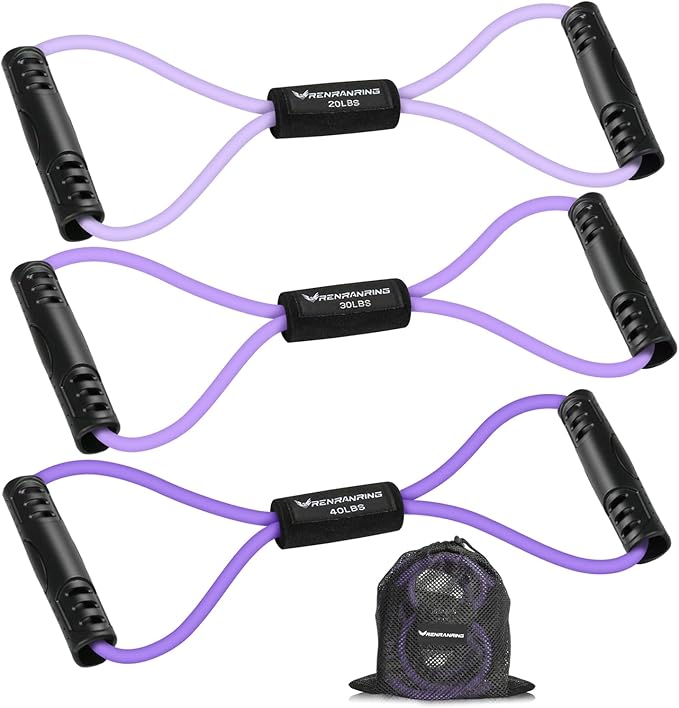 RENRANRING Figure 8 Fitness Resistance Bands with Handles - Exercise Tube Band Set of 3 for Arm and Shoulder Stretch, Rope 8 Word Elastic for Women and Men