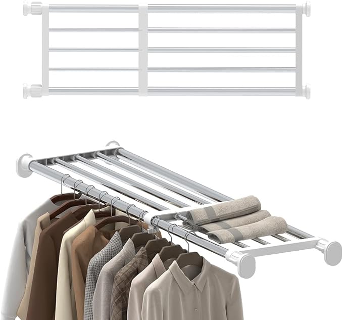 Hershii Tension Shelf Expandable Rod Closet System Heavy Duty Clothes Hanger Adjustable DIY Storage Organizer Shoe Rack