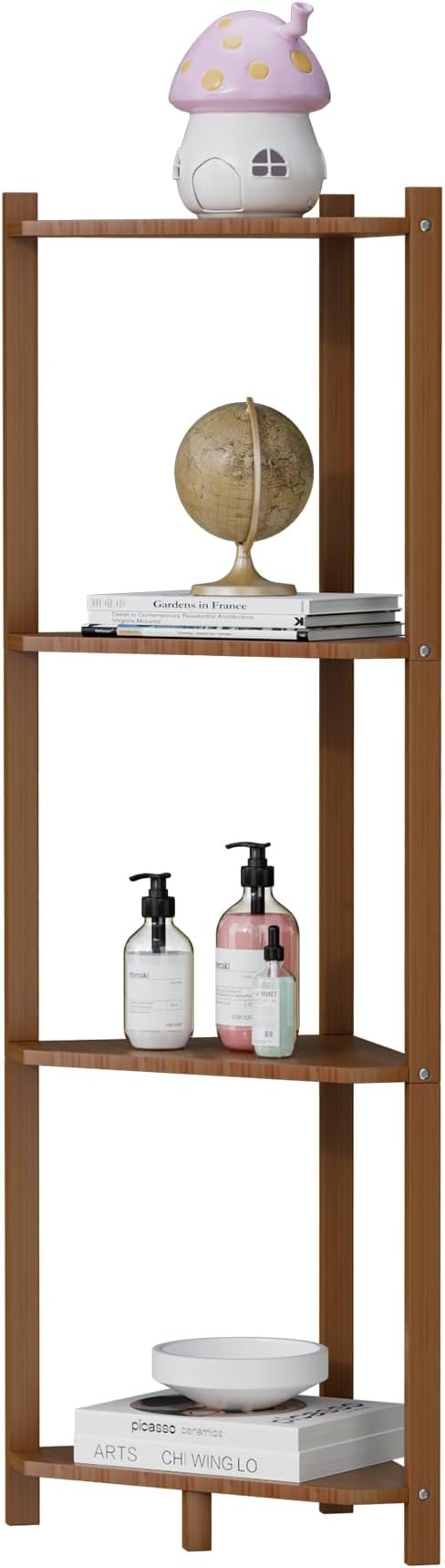 Wisuce Corner Shelf, 100% Real Bamboo Shower Corner Shelves Free Standing Shelf Storage Organizer for Bathroom Living Room Kitchen (Brown, 4 Tier)