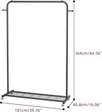 Sywhitta Clothing Rack on Wheels with Mesh Storage Shelf & Sturdy Metal Frame, Rolling Garment Rack for Hanging Clothes, Coats, Skirts, 39.76" L x 16" W x 64.56" H,Black