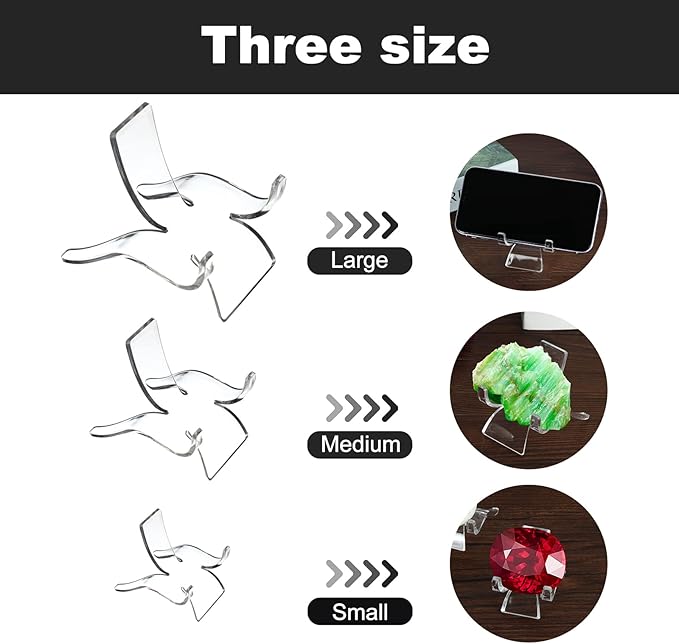 (3 Sizes 12 PCS)Crystal Display Stand,Acrylic Rock Holder,Clear Display Easel Stands Pedestal for Crystal,Geodes,Rock,Mineral Agate Fossil Coral Gemstone Small Collectibles Display Stands