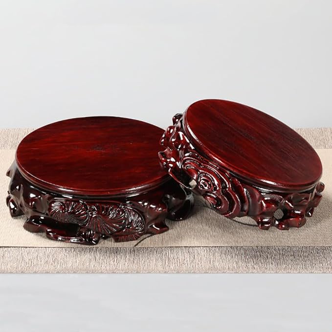 GOLDY&WENDY 5.5'' Rosewood Solid Wood Carved Teapot Vase Bonsai Fishbowl Stone Buddha Ornament Display Stand Pedestal