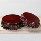 GOLDY&WENDY 5.5'' Rosewood Solid Wood Carved Teapot Vase Bonsai Fishbowl Stone Buddha Ornament Display Stand Pedestal