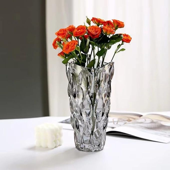 CEMABT 9.5inch 3.4 lb Glass Vases for Flowers Unbreakable Thickened Morden vase for Tables Centerpieces,Colorful,Vintage and Clear Rose Large Flower vases for Bouquet Unique Gifts（Grey）