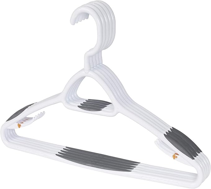 Set of 5 Deluxe Non Slip Hangers by Neatfreak! - Space Saving Hangers for Clothes, Pants, Jackets and Shirt 5 Pack,White/Grey