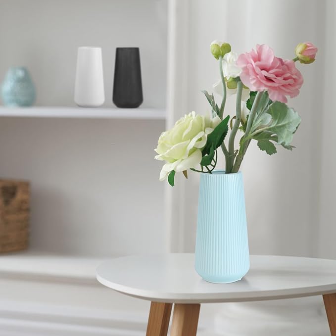 Blue Ceramic Vase, GUKJOB Small Cute Flower Vase for Pampas Grass, Home, Living Room, Dining Table, Farmhouse, Office Decor, Bedroom, Table, and Kitchen Shelf (Blue)