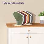 SWTYMIKI Hat Stand for Baseball Caps - Wood & Metal Tabletop Hat Organizer Storage Display Rack, Holds up to 10 Caps for Desk, Closet Shelf, Dresser (White)