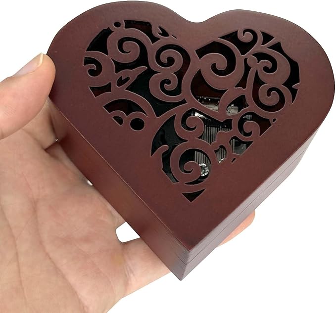 Pursuestar Amazing Grace Wind Up Music Box, Heart Shaped Vintage Wood Carved Mechanism Musical Gift for Lover Girlfriend Wife, Catholic and Christian Baptism, First Communion or Confirmation