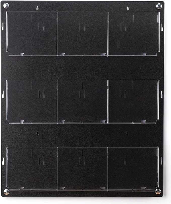 Displays2go Wall Mount Acrylic Brochure Holder, 9-18 Adjustable Pockets, Tiered Design - Black (2RP9BLK)