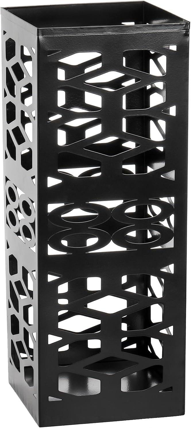 ZENFUN Metal Umbrella Holder Stand for Entryway, Square Umbrella Organizer, Walking Sticks Storage Bin Freestanding for Home, Office, Hotel, Black, 5.9 x 5.9 x 15.7 Inches