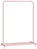 SONGMICS Clothes Rack with Wheels, Clothing Rack for Hanging Clothes, 25.4mm Metal Garment Rack with Dense Mesh Storage Shelf, 110 lb Load Capacity, 2 Brakes, Pink UHSR025P01