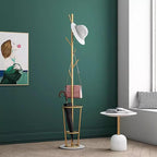 Metal Umbrella Stand with Coat Rack,Modern Umbrella Holder for Entryway,Freestanding Umbrella Rack with Marble Base,Tall Umbrella Storage for Indoor Outdoor Patio(66.9″, Gold White)