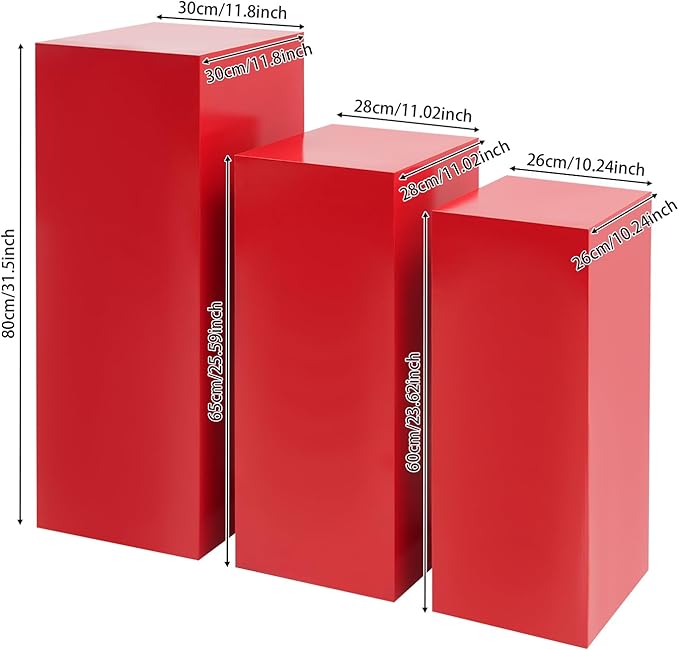 Display Pedestal Stand, Metal Display Pedestal Stands, Metal Showing Holder Pillars Display Pillars For Birthday Party Wedding 110.23 lbs Load-Bearing Capacity (Red 3 PCS)