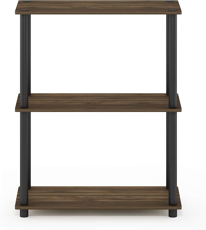 Furinno TURN-N-TUBE Storage Shelves, 3-Tier Book Shelf, Corner Shelf, Toolless Open Shelves, for Organization and Storage, Living Room, Garage, Home Office, Columbia Walnut