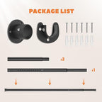 Closet Rod 30-63 Inches, Adjustable Heavy Duty Metal Black Closet Rods for Hanging Clothes 1.3 Inches Diameter for Wardrobes Laundry
