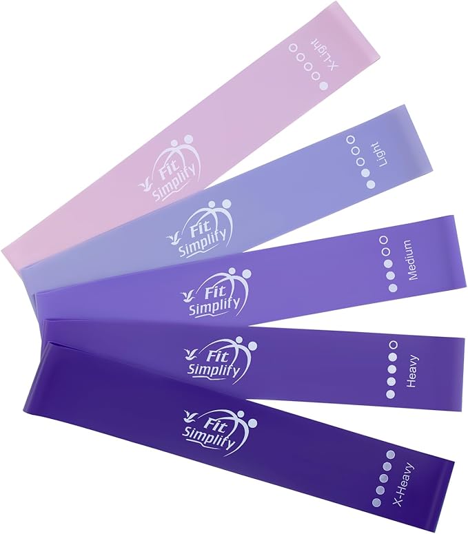 Fit Simplify Resistance Loop Exercise Bands with Instruction Guide and Carry Bag, Set of 5