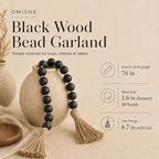 OMISHE 76" Long Extra Large Wood Bead Garland with 1.6" Diameter Wooden Beads and Tassels, Rustic Farmhouse Country Decorative Beads for Home Tiered Tray Decor, Black