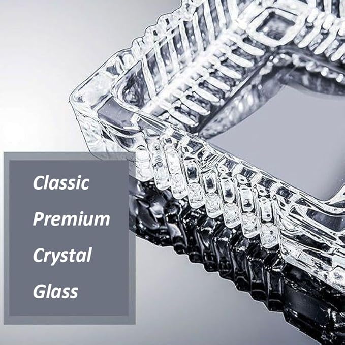 Handmade Glass Ashtray, Ashtray Ash Holder for Indoor or Outdoor Patio Desktop Office Smokers, Ash Tray for Tabletop Home Office Decor (Crystal, L)