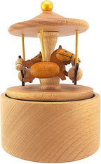 Mini Carousel Music Box, Palm Sized Carousel Music Box, Small Wooden Mechanical Music Box, for Friend Mother Grandmother