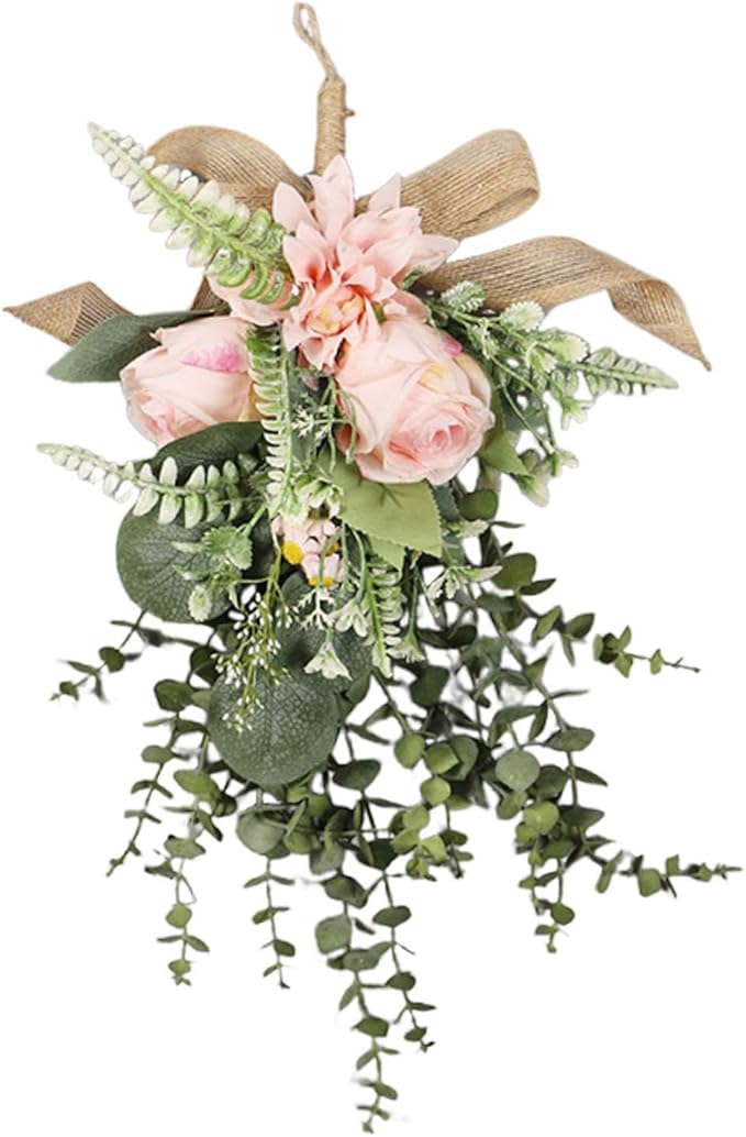 Artificial Flower Teardrop Swag Handmade from Silk Flowers and PP As A Decorative Flower Wreath Wall Ornament Garland Window Decoration for Various Us, Pink