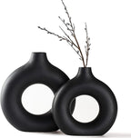 CEMABT Vases for Pampas Grass, 2pc Creative Vase Modern Home Decor,Handmade Vase Black Ceramic Dried Flowers Crafts Ornaments for Office Home Deco Decoration