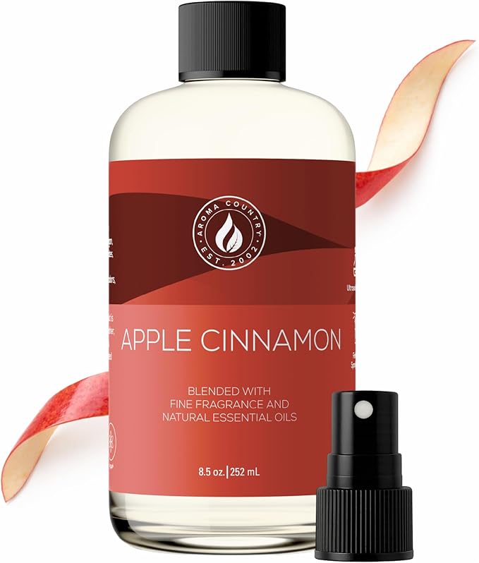 Aroma Country Apple Cinnamon Diffuser Oil - Luxury Essential Oils for Diffuser Refill & Air Freshener Room Spray - Long-Lasting & Natural Home Fragrance, Apple Cinnamon Scented Oil (8.5 Fl. oz)