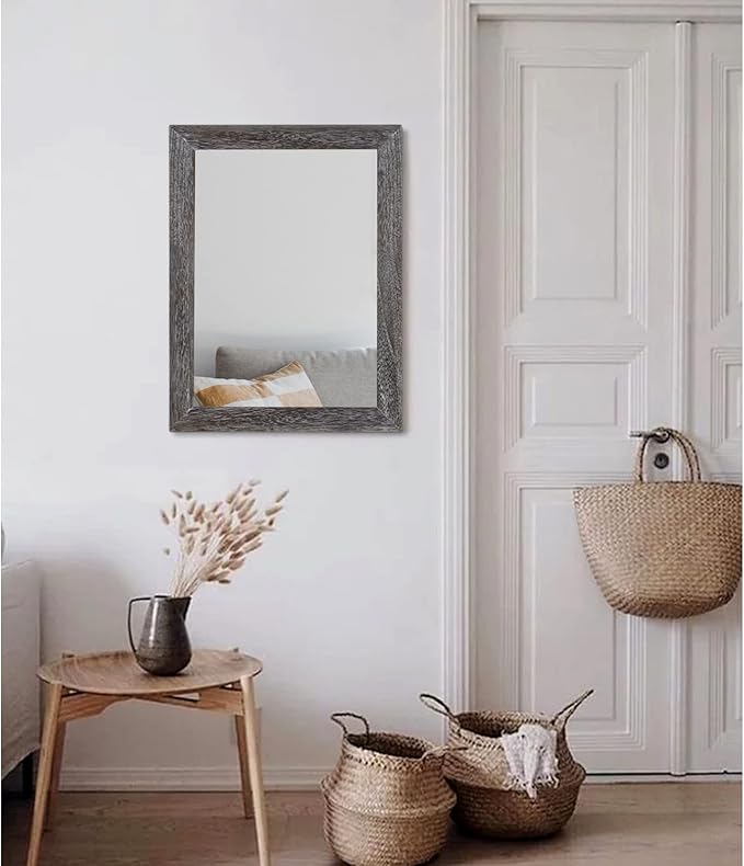 AAZZKANG Wall Mirror with Rectangle Wood Frame Large 20"x16" Rustic Decorative Hanging Mirrors for Bedroom Bathroom Living Room Home Office