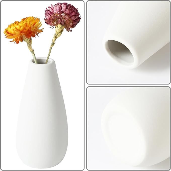 YANLING 6 Pcs White Ceramic Vases for Home Decor, 6 Inch Modern Centerpieces, Small Boho for Pampas Grass, Table Vase for Dried Flowers